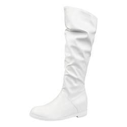 Damen Regenstiefel GefüTtert Gummistiefel GrößE 40 2022 - und Winter-Innenhöhe, die Stiefel stapeln, Bequeme, Flache Sohle, einfarbige, knielange Stiefel Gummistiefel 36 MäDchen Boots (White, 38) von Generisch