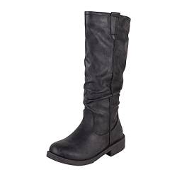 Damen Schuhe Elegant Und Bequem Schuhe 2022 Damen Winter Einfarbig Vintage Dicke Niedrige Ferse Western Denim Plissee Ferse Lederstiefel Schlank Mittlere Stiefel Bequeme Schuhe Damen Hohe (Black, 40) von Generisch