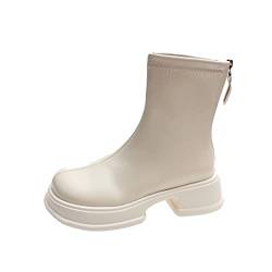 Damen Schuhe Sneakers Regenstiefel Damen Boots Damen Stiefeletten und Winter Mode bequem einfach einfarbig bequemer seitlicher Reißverschluss Winterstiefel Damen GefüTtert Damen Boots (White, 38) von Generisch