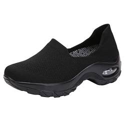 Damen-Sneaker, einfarbig, Netzstoff, atmungsaktiv, dicke Sohle, weiche Sohle, lässig, schwarz, zum Reinschlüpfen, Segeltuch, Schwarz, Schwarz , 38.5 EU von Generisch