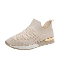 Damen Sneaker mit Breiter Damen Sneaker Weiß einfarbige atmungsaktive Mesh gestrickte Flache lässige Sportschuhe Orthopädische Schuhe Damen Sport Schuhe Damen (Beige, 41) von Generisch