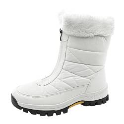 Damen Stiefel Damenschuhe Elegant und Bequem Runde Zehen Wasserdicht Schneestiefel Warm Gefüttert Winterstiefel Reißverschluss Halbhoch überschuhe Plus Samt Verdickte Baumwolleschuhe von Generisch