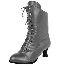 Damen Stiefel Sexy Vintage Frauen Bedruckte hohe Schuhe Stiefel Spleißen Heels Vintage Stiefeletten Damen Damenstiefel Overknees Stiefel Damen Sexy Casual modern (Grey, 41) von Generisch