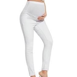 Damen Umstandhose Jeans Lang Hoher Taile Einfarbig Große Größen Casual Schwangerschafts-Schlafanzug Umstandshose Weiche Elastische Freizeithose Für Schwangere， Weiß， S von Generisch