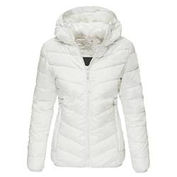 Damen Winterjacke Steppjacke Kapuze Baumwollmantel Langarm Jacken Outwear Leichte Daunenmäntel Overcoats Oberbekleidung Urlaubsjacken, weiß, 48 von Generisch