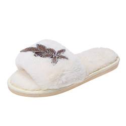 Damenhausschuhe/Pantoffeln 41 Duschschuhe , einfarbig, , Strass, bequem, flach, aus Baumwolle Ballerina Hausschuhe Damen Pantoletten Gold Damen-Hausschuhe Pantoffeln Flipflops Damen (White, 37) von Generisch