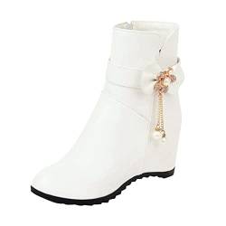 Damenstiefel Bequemer Women Fashion Combat Boots einfarbig Strass Schleife Keilabsatz innen hohe Kurze Stiefel Damen Winterstiefel Wasserdicht Warm gefütterte (White 38) von Generisch