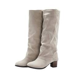 Dirndl Schuhe Damen Boots Stiefel MäDchen Damen-Stiefel mit mittlerer Wade, Weihnachten, Winter, modische Stiefel für Frauen mit Absatz, breite Wade, warme Dirndl Schuhe Damen Boots (White, 41) von Generisch