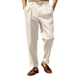 Einfarbig Business Lockere Herrenhose Baggy Anzughose Einfach Bequeme Elegante Herrenhosen Langes Casual Gerade Bein Freizeithose Comfort Elegant Relaxhose Slim Straight Herren Hose (White, L) von Generisch