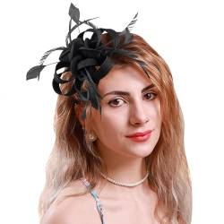 Fascinator Hüte für Damen Braut Kopfschmuck Hochzeit Cocktail Haarreif mit Schleier Federn Blumen Mesh Stirnband Clip Elegant Haarclip Karneval Teeparty Kirche Haarschmuck von Generisch