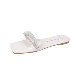 Filzpantoffeln Herren Mit Filzsohle Hauschuhe Atmungsaktive Schnürschuhe für Damen, Flache, lässige Sandalen Pantoletten Damen Mit Fussbett Damen PlüSch Kuschelige Hausschuhe Damen Gummi (White, 39) von Generisch