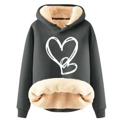 Fleecepullover Damen Sweatshirt mit Kapuze Gefüttert Teddyjacke Pullover Winter Warme Hoodie Fleece Pulli Kuschel Thermo Oberteil Teddyfleece Langarmshirt Winterpullover Vlies Bluse Tops von Generisch