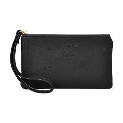 Geldbörsen Damen Groß Viele Handy, Kunstleder, Reißverschluss, einfarbig, Unterarm-Geldbörse, Clutch-Geldbörse Geldbörsen Männer Klammer (Black, One Size) von Generisch