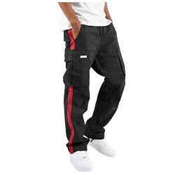 Generisch Arbeitshosen Männer, Cargohose Herren Jogginghose Taille Große Männer Sweatpants Mit Kordelzug Lange Bequeme Multi Taschen Outdoorhose Jogginghosen Für Freizeithosen Baumwolle (XL, Red) von Generisch