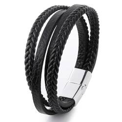 Generisch Armreif Herren Leder,Herren Lederarmband, Personalisierte Herren Armbänder Geflochtene Lederarmbänder für Männer Herrenarmband mit Edelstahl Magnetverschluss Herrenschmuck Schwarz 23 Cm von Generisch