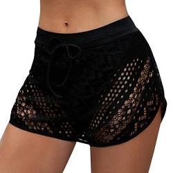 Generisch Bikinishorts Damen Badehose Badeshorts Strand Kurze Shorts Wassersport Schnell Trocknend Sommer Hollow Spitze Schwimmhose(Schwarz, L) von Generisch