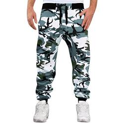 Generisch Camouflage Hose Herren Jogginghose Bundeswehr Pants Sommer Gym Fitness Regular Fit Trainingshose Streetwear Y2k Modern Freizeit Bequeme Sweatpants Für Laufen Yoga Workout-Weiß-XL von Generisch