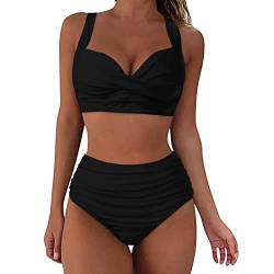 Generisch Damen Bikini Sets Bauchweg Zweiteiliger Push Up Badeanzug Damen V Ausschnitt Überkreuztes Bauchkontrolle Bikini Sexy High Waist Bikini Bademode Twistt Front Swimsuit (Schwarz, XXL) von Generisch