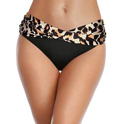 Generisch Damen Bikinislip Bikinihose V-förmige Taille Cheeky Badehose Bottom Schwimmen Unterteil Retro Ruched Bauchweg Bademode Hotpants Schwimmshorts(Kaffee, M) von Generisch