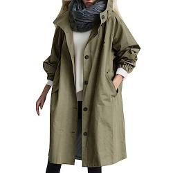 Generisch Damen Mantel Damen Eleganter Windbreaker Wilder Winter Damen Mantel Einfarbig RegenJacke Damen Fallen Winter Lockerer Bequemer Kapuzen Mantel Warm Oberbekleidung,Armee Grün,M von Generisch