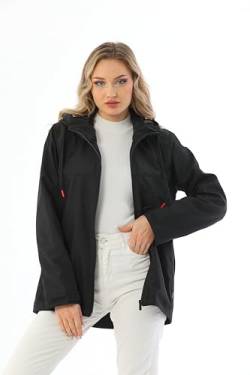 Generisch Damen Regenjacke, wasserabweisend, mit Kapuze und Reißverschluss (DE/NL/SE/PL, Alphanumerisch, S, XXL, Regular, Regular, Schwarz) von Generisch