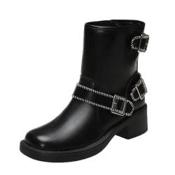 Generisch Damen Ritterstiefel Trend Biker-Stiefel niedrigem Absatz Rutschfest Stiefeletten Elegant Damenschuhe Einfach Freizeitschuhe Hundert kollokation Anzugschuhe Mode Casual Bequeme von Generisch