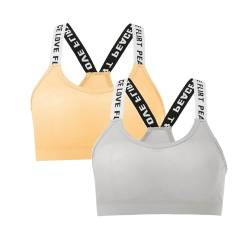 Generisch Damen Sport BH 2 Pack Gepolstert Bustier Damen BH ohne Buegel Racerback Workout Push Up BH Atmungsaktiv Buchstaben Riemen Sport Top für Yoga Fitness(Grau & Gelb, Einheitsgröße) von Generisch