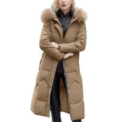 Generisch Damen warme Winter Steppjacke mit Abnehmbarer Kunstfell-Kapuze XS-3XL Daunenjacke Damen Winter Oversize Jacke Damen Lang von Generisch