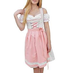 Generisch Dirndl Damen Midi Oktoberfest Trachtenkleid Oktoberfest Damen Outfit 2 teilig Elegante Dirndl Kleid mit Schürze Kostüm-Set perfekt für Karneval Oktoberfest Outfit (Pink-4, XL) von Generisch