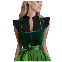 Generisch Flügelärmel Dirndl Bluse Damen Dirndlbluse Kurzarm DirndlBlusen V Ausschnitt Trachtenbluse Elegante Hochgeschlossen Oktoberfest Kostüm von Generisch