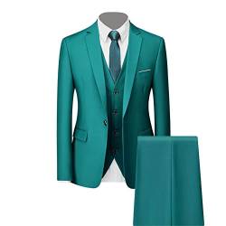 Generisch Formales 3 Teiliges Anzug Set für Herren Slim Fit Hochzeits Smoking mit 1 Knopf Revers Stilvolle Business Party Blazer Weste Hose (Hellgrün,L) von Generisch