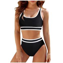 Generisch High Waist Sport Bikini Damen, Bikini Damen Set Bauchweg Badeanzug High Waist Gerippte Bikini Push Up Bademode Sportlich Damen Zweiteiliger Badeanzug Sportbikini für Damen Strandmode von Generisch