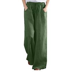 Generisch Leinenhose Damen Baggy Hose Leicht Sommerhose Freizeithose Palazzo Hose Strandhose Musselin Hose Strandhose Elastischem Bund mit Taschen Schlaghose Caprihose Outlet Angebote Grün 4XL von Generisch