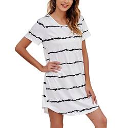 Generisch Nachthemd Baumwolle Damen, Rüschen Kurzarm Lang Pyjamakleid Sleepshirt Weich Kurz Leicht Pyjama Schlafkleid Nachtkleid Sexy V-Ausschnitt S 3XL Nachthemd Nightwear von Generisch