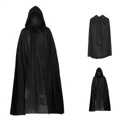 Generisch Schwarzer Umhang mit Kapuze Herren Damen Mittelalter Halloween Cosplay Kostüm Cape Schwarz Erwachsene Vampir Cape Vampir Kostüm Halloween Erwachsener Unisex von Generisch