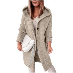 Generisch Strickjacke Damen Lang mit Kapuze Pullover & Strickjacken Für Damen Longstrickjacke Damen Dicke Grobstrickjacke Langarm Warme Strickjacke Damen mit Knöpfen Damenstrickjacke Cardigan winter von Generisch