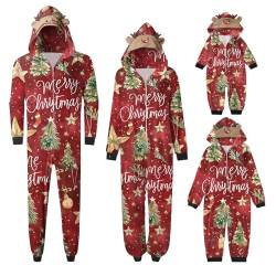 Generisch Weihnachtspyjama Familie Set, Weihnachtspyjama Familie Set Weihnachts Schlafanzug Jumpsuit mit Kapuze Familie Weihnachten Pyjamas Overall Hausanzug Christmas Weihnachtsoutfit Familie 4 von Generisch