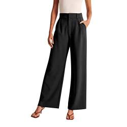 Generisch Weites Bein Hose Elegantes Hose Damen Frauen Stoffhose Für Frauen Arbeit Business Casual Hoch taillierte Anzughose Fließende Hose Büro Chino Hose Damen(Schwarz, M) von Generisch