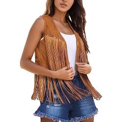 Generisch western kostüm damen, Hippie Weste Cowboy Damen Fransenweste - Karneval Cowgirl Western Kostüm Country Festival Outfit 60Er 70Er Jahre Mädchen Braun Hippie Kostüm von Generisch