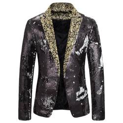 Glitzer Anzug Herren, Herren Pailletten Sakko Gold Glitzer Blazer Slim Fit Hochzeit Sakko Langarm Anzugjacke Smokingjacke Performance-Kostüm Anzug Karneval Kostüm für Festlich Hochzeit Party von Generisch