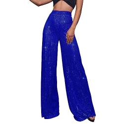 Glitzer Hose Damen Pailettenhose Weites Bein Hose High Waist Glitzerhosen Elegant Lang Freizeithose Frauen Party Festival Club Hosen Glänzende 70er 80er Mottoparty Disco Outfit Clubwear Streetwear von Generisch