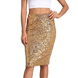 Glitzer Rock Damen Pailettenrock Sexy Hohe Taille Minirock Karneval Rock Bodycon Kurz Glitzerrock Silber Elegant Hüftrock Festival Outfit Frauen A-Linie Skirt Wickelrock Bleistiftrock von Generisch