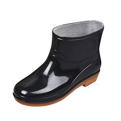 Halbwadenlange Gummistiefel für Damen, mittlere Schnalle, Schuh, Regenzehe, Damenstiefel, niedriger Absatz, runde Damenstiefel, Schwarz , 37.5 EU von Generisch