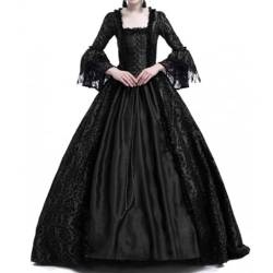 Halloween Kostüm Damen Renaissance Große Größen Helloween Kostüm Casual Halloween Kostüm Prinzessin Kostüm Vampir Kostüm Mädchen Karneval Weihnachtskleid Damen Lustig Cosplay Kostüm Schwarz XXL von Generisch