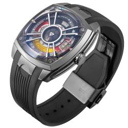 Herren-Automatikuhr, selbstbewegendes mechanisches Herrenarmbanduhr aus Edelstahl, wasserdicht bis 50 Meter, Gummiband, transparentes Zifferblatt mit Skelettdesign von Generisch