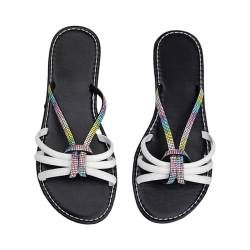 Herren Badelatschen Pantoletten Damen Schwarz Damen-Strandsandalen, Hohle lässige Hausschuhe, Flache Schuhe, Retro-Sandalen Hausschuhe Damen Geschlossen Herren Badeschlappen (White, 42) von Generisch