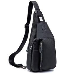 Herren Brusttasche Echtleder Umhängetasche Brusttasche Sling Bag Business Crossbody Casual Retro Sport Tasche Schultertasche Crossbody für Rucksack Wandern von Generisch