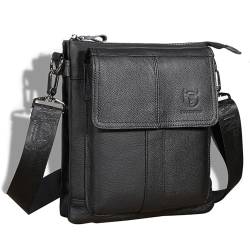 Herren Echtes Leder Tasche Schultertasche Vintage Messenger Bag Umhängetasche Herren Kleines Schultertasche Verstellbarem Crossbody Tasche für Arbeit Reise (Schwarz) von Generisch