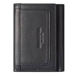 Herren Geldbörse Echtes Leder Brieftasche mit Münzfach und RFID Schutz Kartenetui Slim Wallet Vintage Portemonnaies mit 9 Kartenfächern Geldbeutel (Black) von Generisch