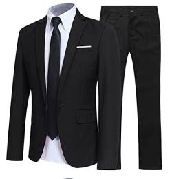 Herren Slim Fit 2-Teiliger Anzug,Ein-Knopf-Business-Hochzeits-Abschlussball-AnzüGe Blazer Smoking Hosen,BüRo Anzug Jacke Blazer & Plissee Hosen Set (5XL,Schwarz) von Generisch